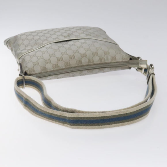 GUCCI GG Canvas Shoulder Bag Silver 145857 Auth ki5740