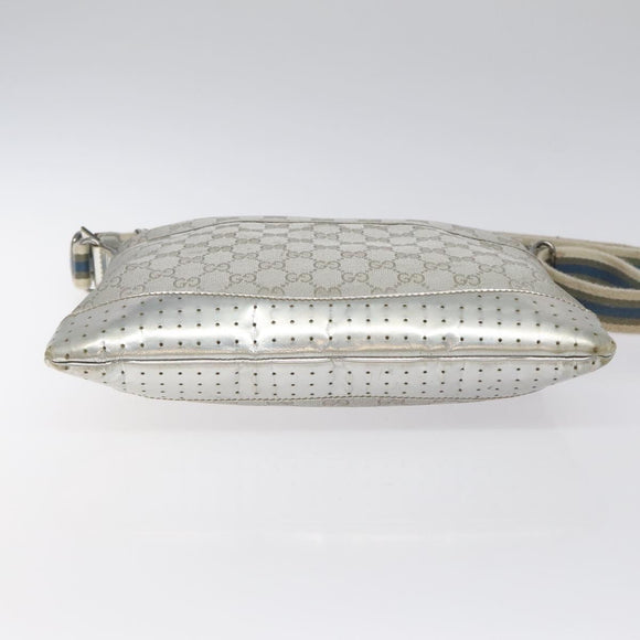 GUCCI GG Canvas Shoulder Bag Silver 145857 Auth ki5740