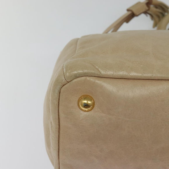 PRADA Hand Bag Leather 2way Beige Gold Auth ki5757