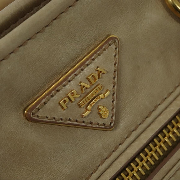 PRADA Hand Bag Leather 2way Beige Gold Auth ki5757