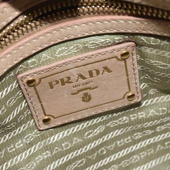 PRADA Hand Bag Leather 2way Beige Gold Auth ki5757