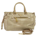 PRADA Hand Bag Leather 2way Beige Gold Auth ki5757-1