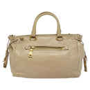 PRADA Hand Bag Leather 2way Beige Gold Auth ki5757-2
