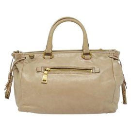 PRADA Hand Bag Leather 2way Beige Gold Auth ki5757 - 0
