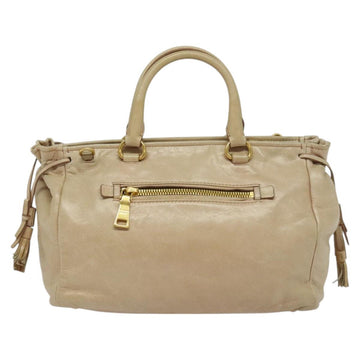 PRADA Hand Bag Leather 2way Beige Gold Auth ki5757 - 0