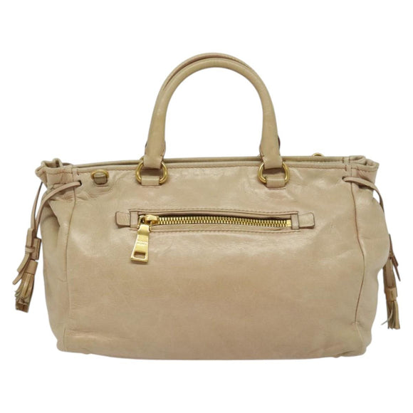 PRADA Hand Bag Leather 2way Beige Gold Auth ki5757