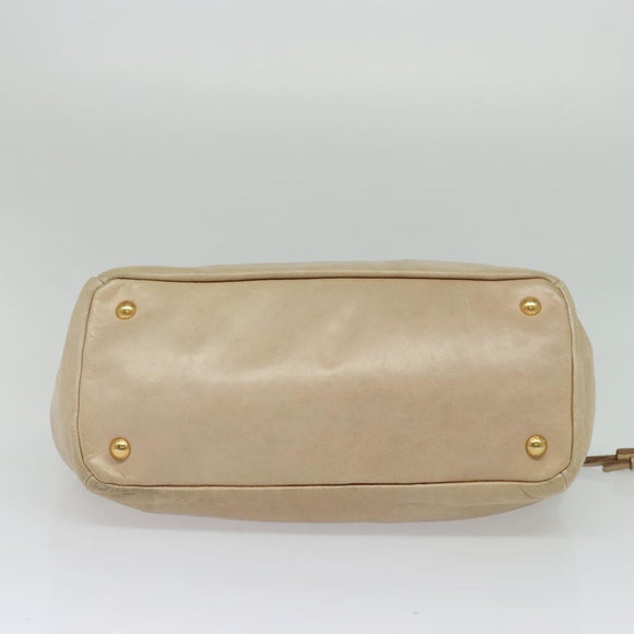 PRADA Hand Bag Leather 2way Beige Gold Auth ki5757