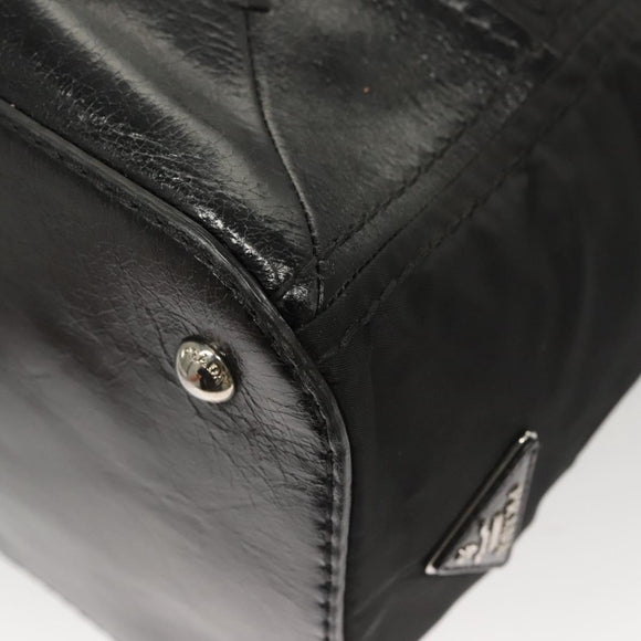 PRADA Tote Bag Nylon Leather 2way Black Silver Auth ki5762