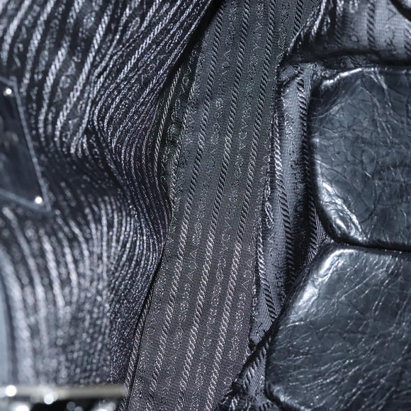 PRADA Tote Bag Nylon Leather 2way Black Silver Auth ki5762