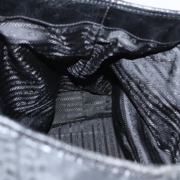 PRADA Tote Bag Nylon Leather 2way Black Silver Auth ki5762
