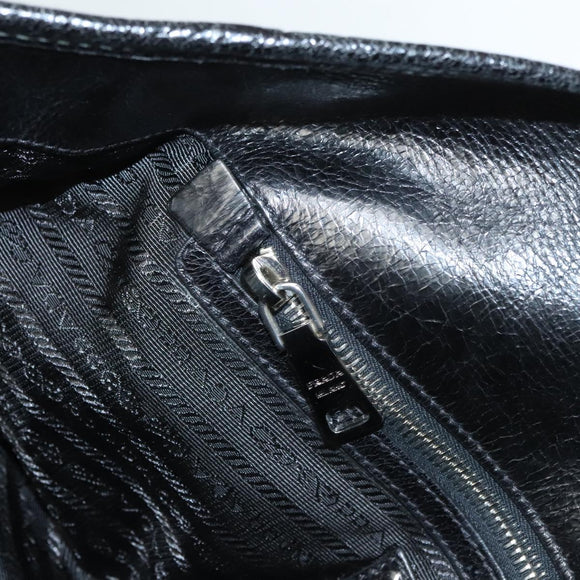 PRADA Tote Bag Nylon Leather 2way Black Silver Auth ki5762