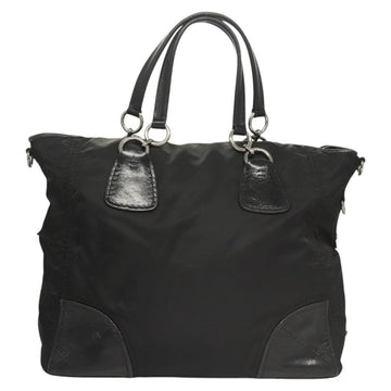 PRADA Tote Bag Nylon Leather 2way Black Silver Auth ki5762 - 0