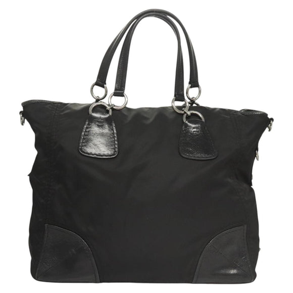 PRADA Tote Bag Nylon Leather 2way Black Silver Auth ki5762