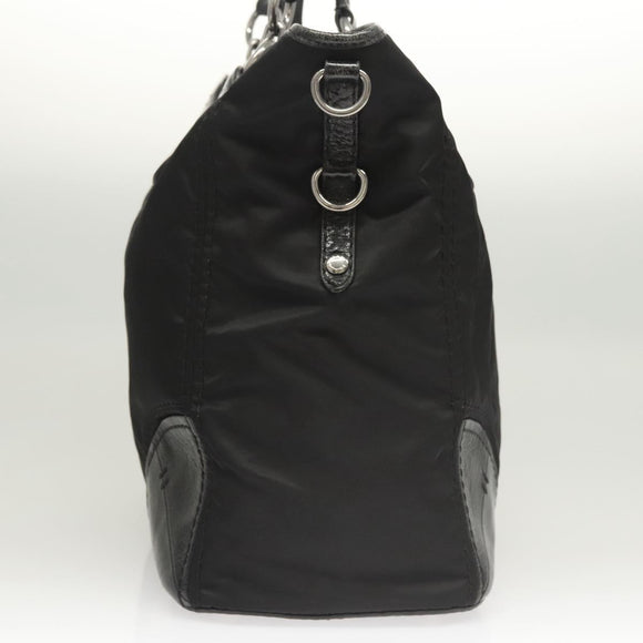 PRADA Tote Bag Nylon Leather 2way Black Silver Auth ki5762