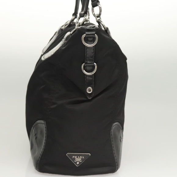 PRADA Tote Bag Nylon Leather 2way Black Silver Auth ki5762