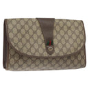 GUCCI GG Supreme Web Sherry Line Clutch Bag PVC Beige Red 156 01 031 Auth ki5765-1