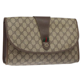 GUCCI GG Supreme Web Sherry Line Clutch Bag PVC Beige Red 156 01 031 Auth ki5765