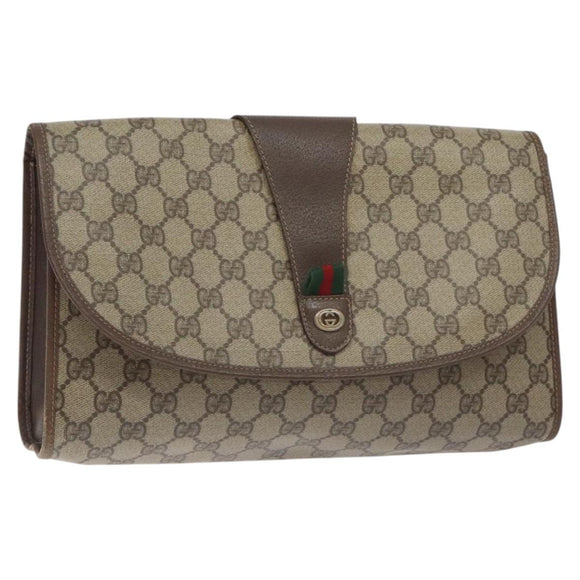 GUCCI GG Supreme Web Sherry Line Clutch Bag PVC Beige Red 156 01 031 Auth ki5765