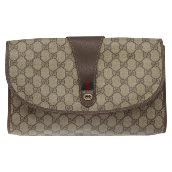 GUCCI GG Supreme Web Sherry Line Clutch Bag PVC Beige Red 156 01 031 Auth ki5765