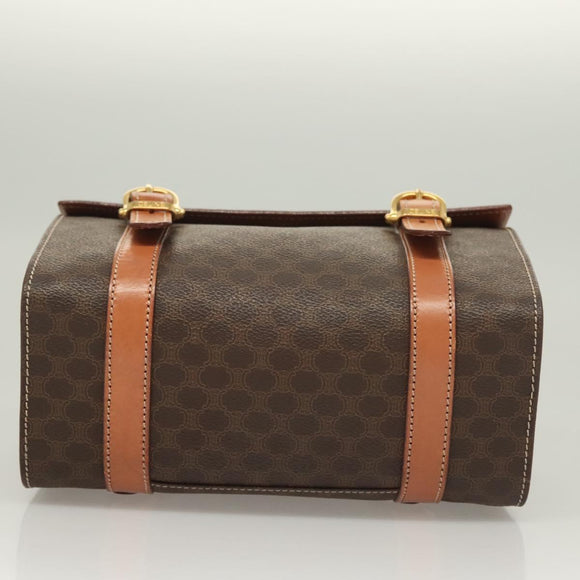 CELINE Macadam Canvas Hand Bag PVC Leather Brown Gold Auth ki5778