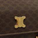 CELINE Macadam Canvas Hand Bag PVC Leather Brown Gold Auth ki5778-18