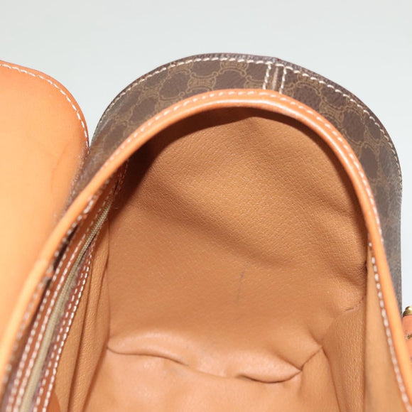 CELINE Macadam Canvas Hand Bag PVC Leather Brown Gold Auth ki5778
