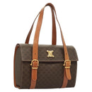 CELINE Macadam Canvas Hand Bag PVC Leather Brown Gold Auth ki5778-1