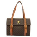 CELINE Macadam Canvas Hand Bag PVC Leather Brown Gold Auth ki5778-13