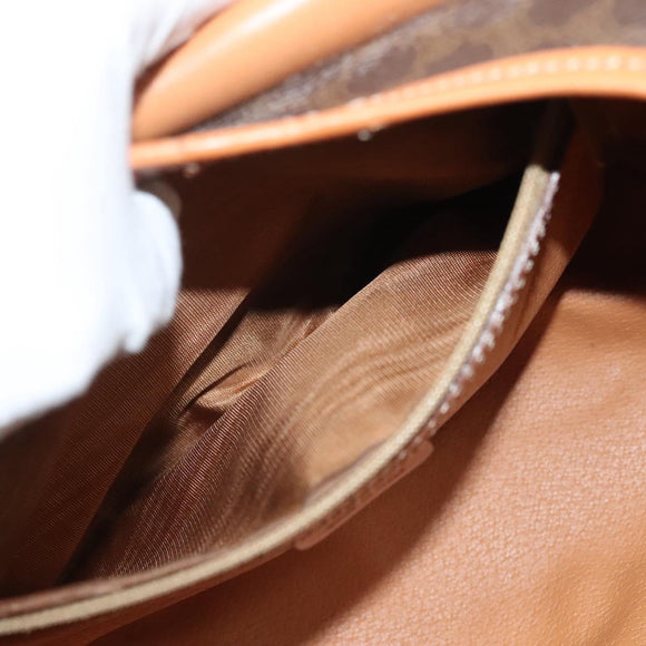 CELINE Macadam Canvas Hand Bag PVC Leather Brown Gold Auth ki5778
