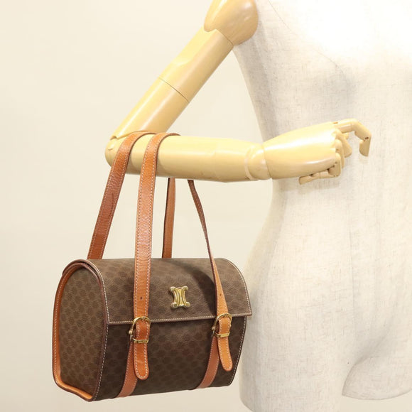 CELINE Macadam Canvas Hand Bag PVC Leather Brown Gold Auth ki5778