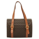 CELINE Macadam Canvas Hand Bag PVC Leather Brown Gold Auth ki5778-2