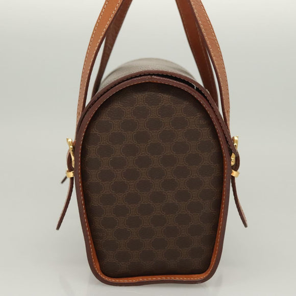 CELINE Macadam Canvas Hand Bag PVC Leather Brown Gold Auth ki5778