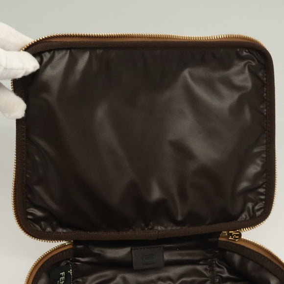 FENDI Zucca Canvas Vanity Pouch Beige Gold Auth ki5784