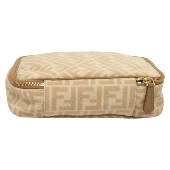 FENDI Zucca Canvas Vanity Pouch Beige Gold Auth ki5784