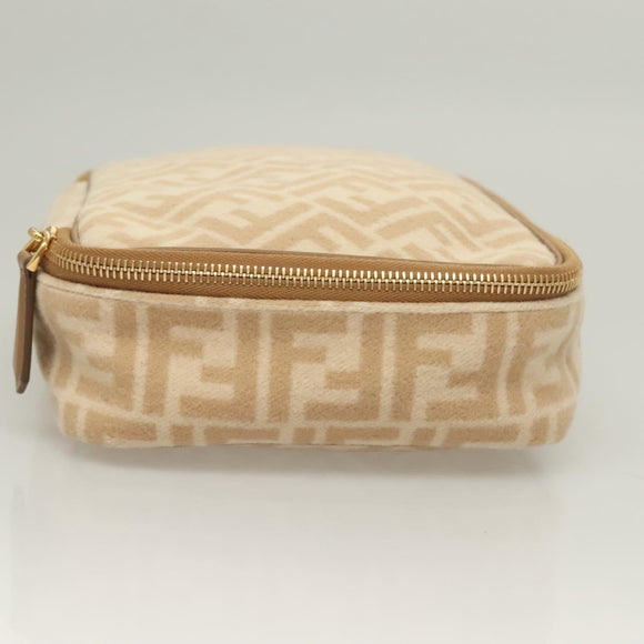 FENDI Zucca Canvas Vanity Pouch Beige Gold Auth ki5784