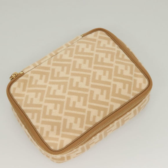 FENDI Zucca Canvas Vanity Pouch Beige Gold Auth ki5784
