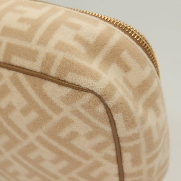 FENDI Zucca Canvas Vanity Pouch Beige Gold Auth ki5784