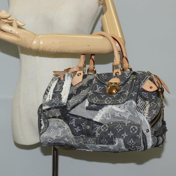 LOUIS VUITTON Monogram Denim Patchwork Speedy 30 Bag Gray M95381 LV Auth ki5785M