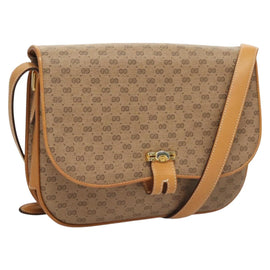 GUCCI Micro GG Supreme Shoulder Bag PVC Beige Gold Auth ki5787
