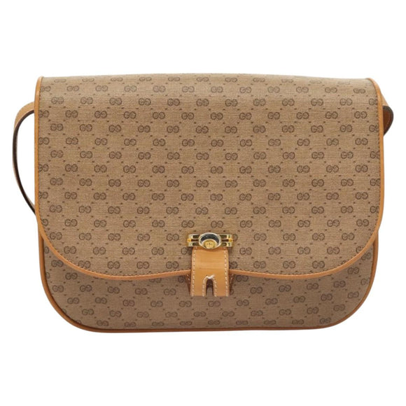 GUCCI Micro GG Supreme Shoulder Bag PVC Beige Gold Auth ki5787