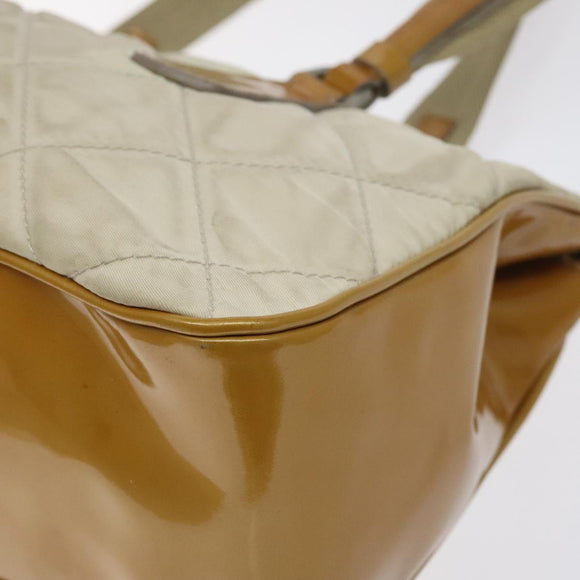 PRADA Quilted Hand Bag Nylon Beige Silver Auth ki5791