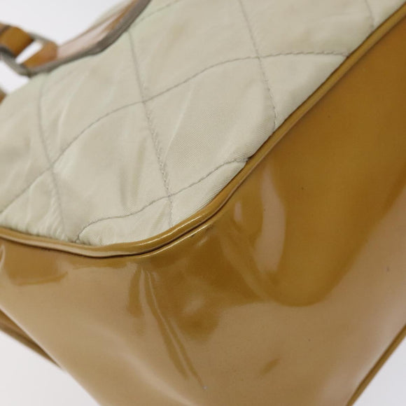 PRADA Quilted Hand Bag Nylon Beige Silver Auth ki5791