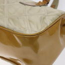 PRADA Quilted Hand Bag Nylon Beige Silver Auth ki5791-16