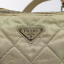 PRADA Quilted Hand Bag Nylon Beige Silver Auth ki5791-18