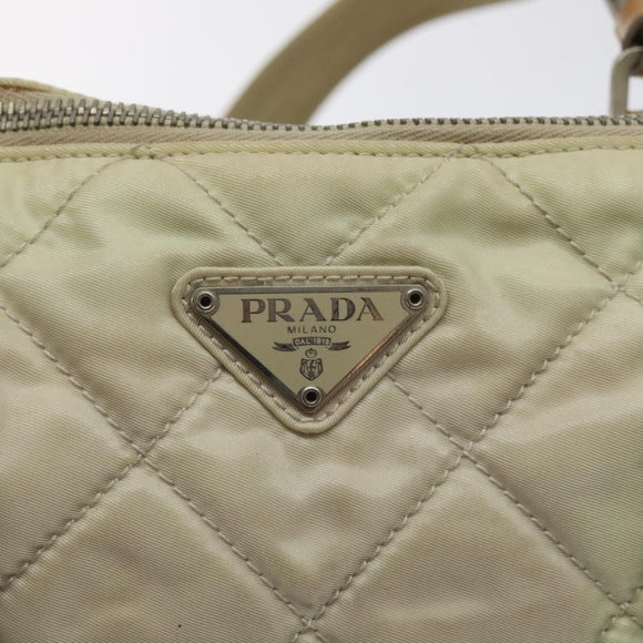PRADA Quilted Hand Bag Nylon Beige Silver Auth ki5791