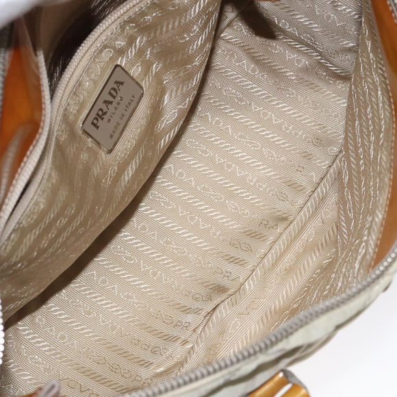 PRADA Quilted Hand Bag Nylon Beige Silver Auth ki5791