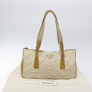 PRADA Quilted Hand Bag Nylon Beige Silver Auth ki5791-12