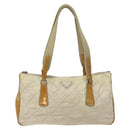 PRADA Quilted Hand Bag Nylon Beige Silver Auth ki5791-13