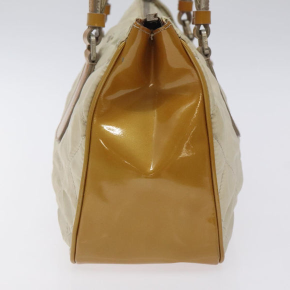 PRADA Quilted Hand Bag Nylon Beige Silver Auth ki5791