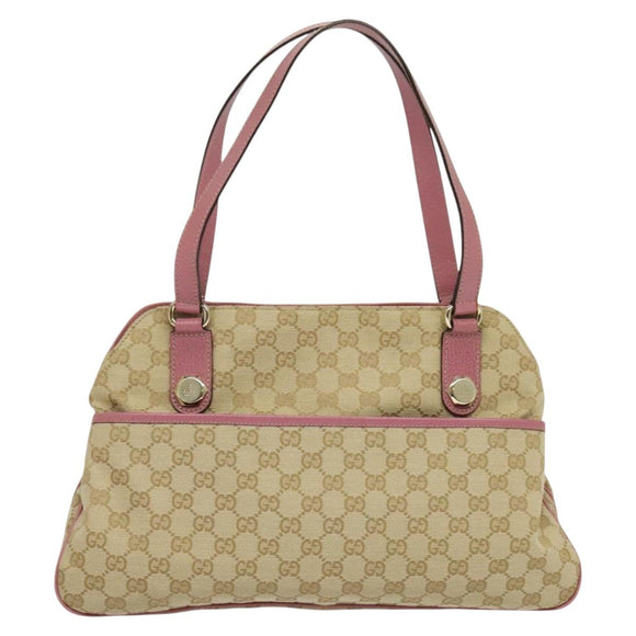 GUCCI GG Canvas Tote Bag Gold Beige pink 163288 Auth ki5792
